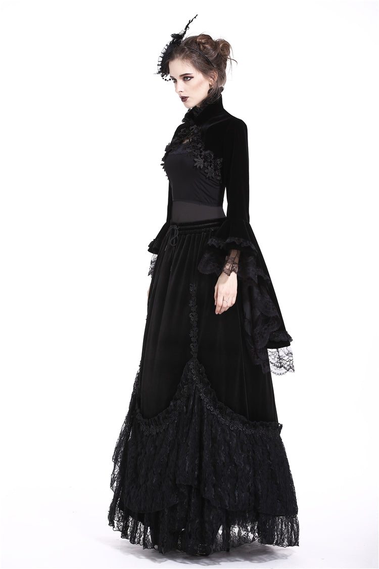 Multi-Layered Long Trumpet Sleeve Rosette Velour Gothic Bolero for Women Lace