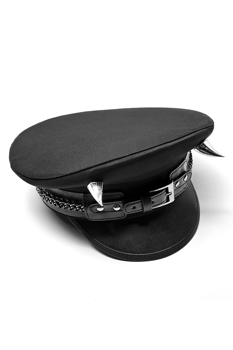 Steampunk Military Hat with Leather Buckle and Rivets