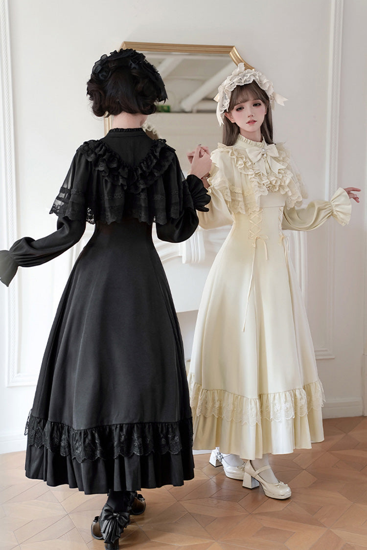 Letters Poems Day Night Stand Collar Long Sleeves Ruffle Bowknot Lace-Up Gothic Lolita Dress