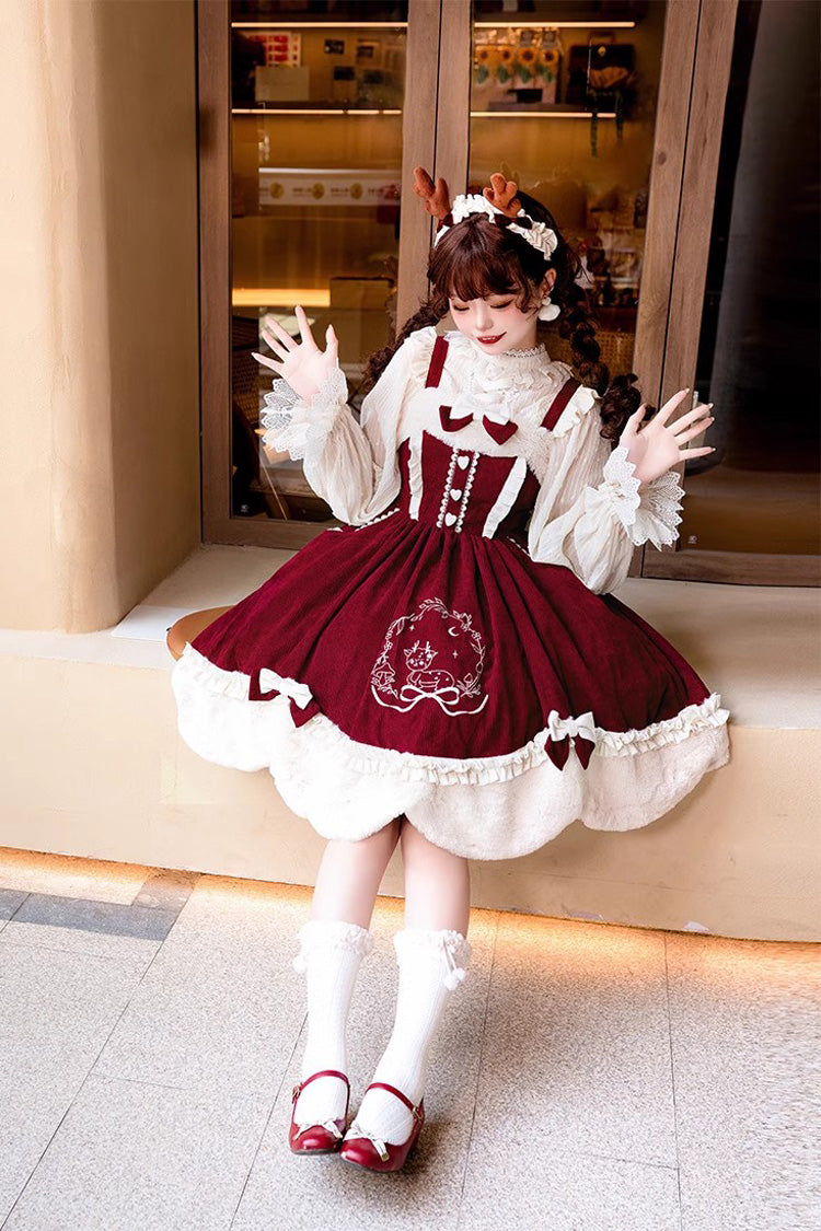 Autumn Winter Lolita JSK with Deer Print & Bowknot Embroidery