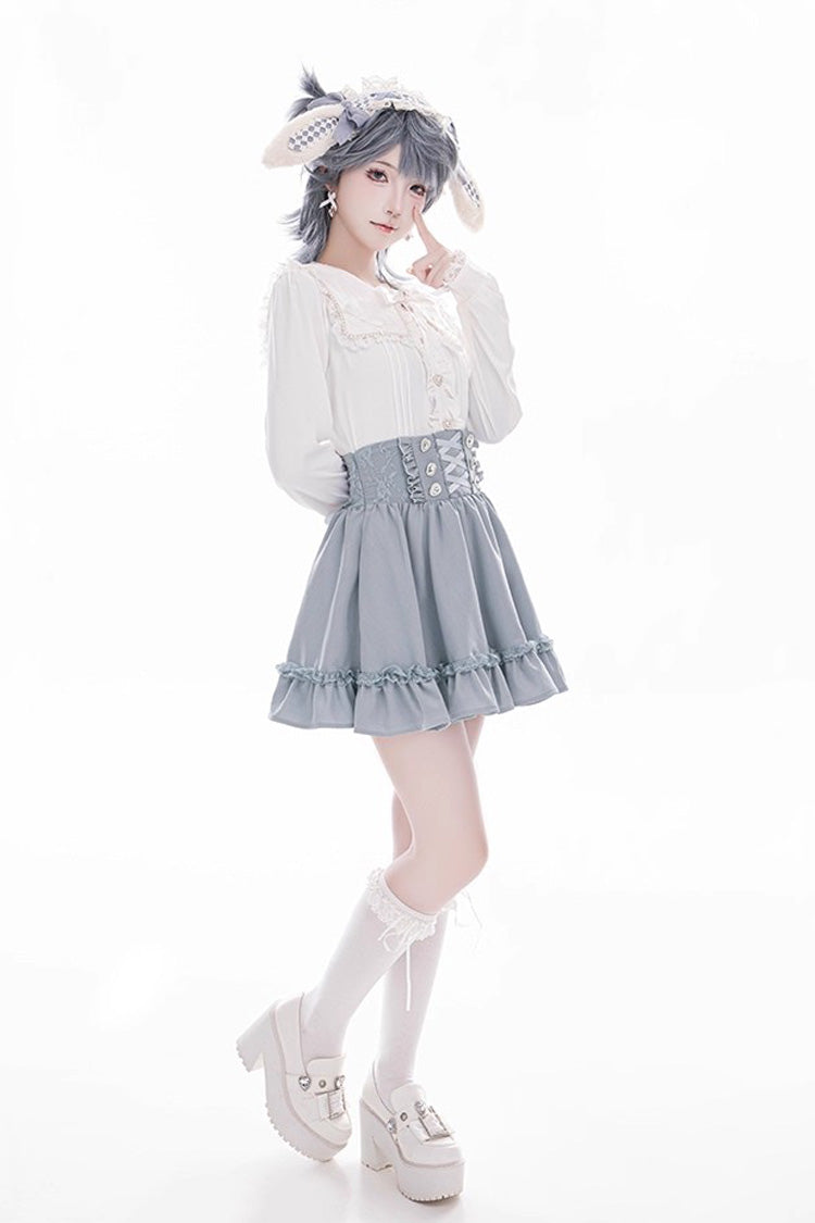 Sweet Ruffle Lace Lace-Up Japanese Jirai Kei Skirt 4 Colors