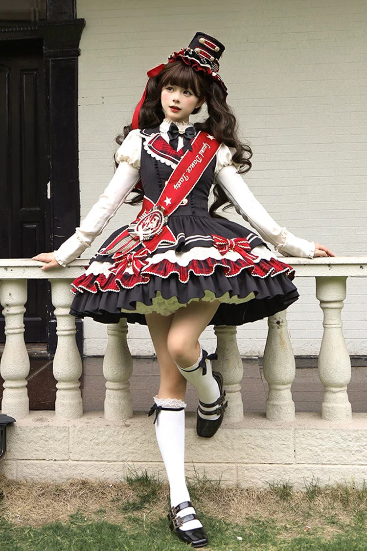 Classic Gothic V-Neck Multi-Layered Printed Ruffled JSK Dress - Honor Guard Gala
