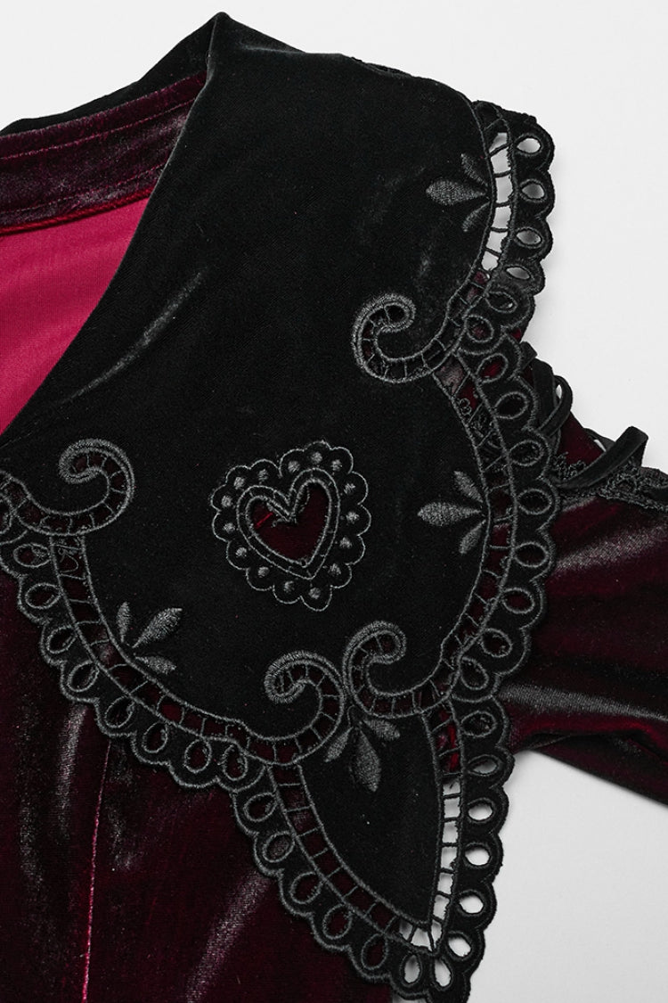 Scarlet & Black Gradient Embroidered Doll Collar Evening Gown