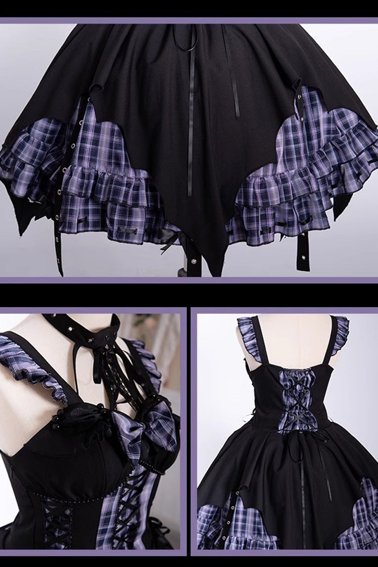 Subculture Grid-Print Dress with Radio Wave Pattern and Bow Stitching in 3 Colors