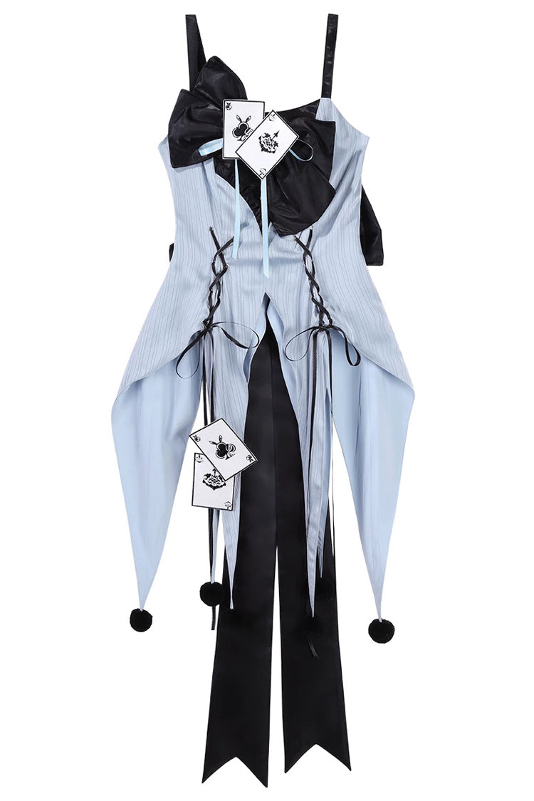 Blue Sleeveless Gothic Lolita JSK Dress Jacquard Ruffled Lace-Up - The Clock Rabbit's Card Game