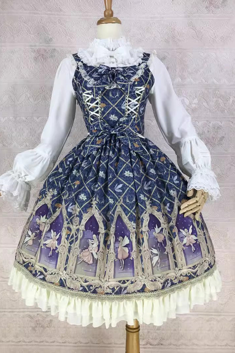 Elf Print JSK Dress with Ruffles, Bowknot, Sweet Lolita Style