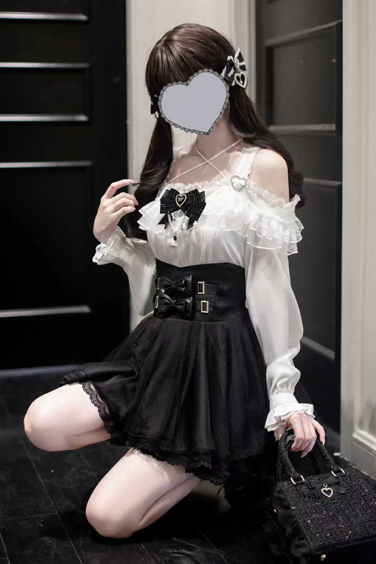 Black Solid Bow-Ornamented Jirai Skirt