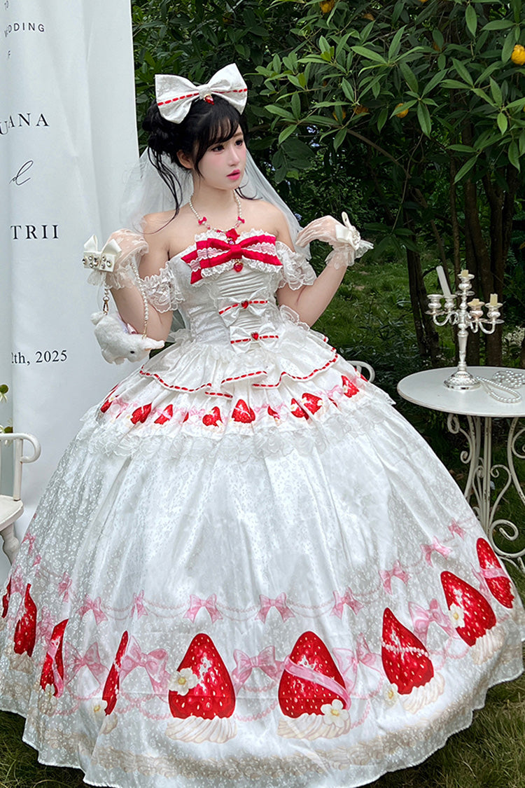 Ivory Off-Shoulder Strawberry Print Dress Set with Ruffles - True Love Strawberry