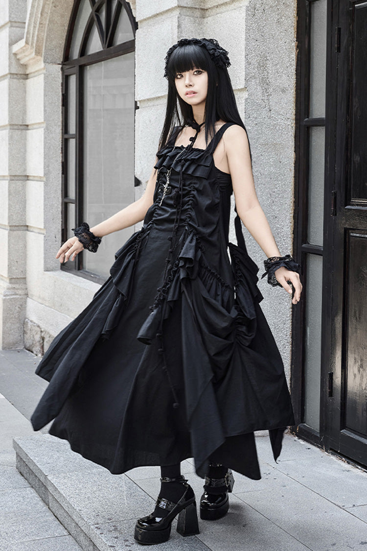 Ebony Strap Dress with Ruffles - Dream