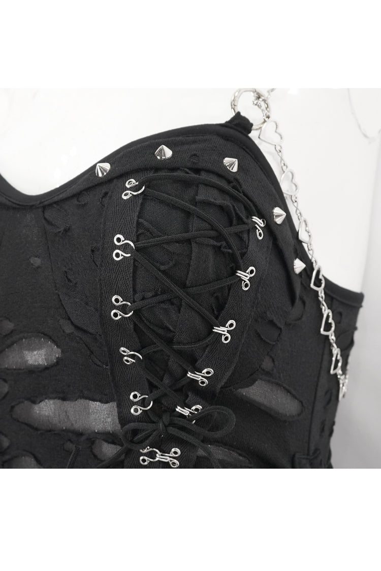 Gothic Ripped Black Lace Edgy Statement JSK Streetwear Dress