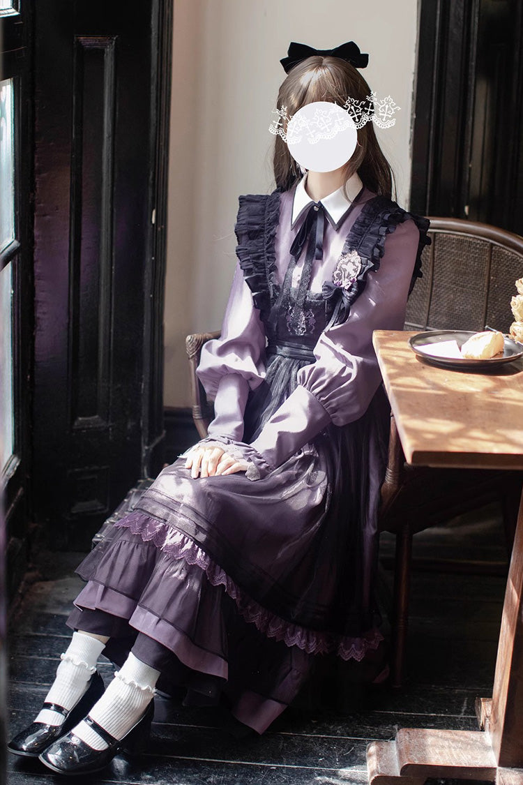 Black Embroidered Mesh Bow Sweet Elegant Jumper - Witch Academy