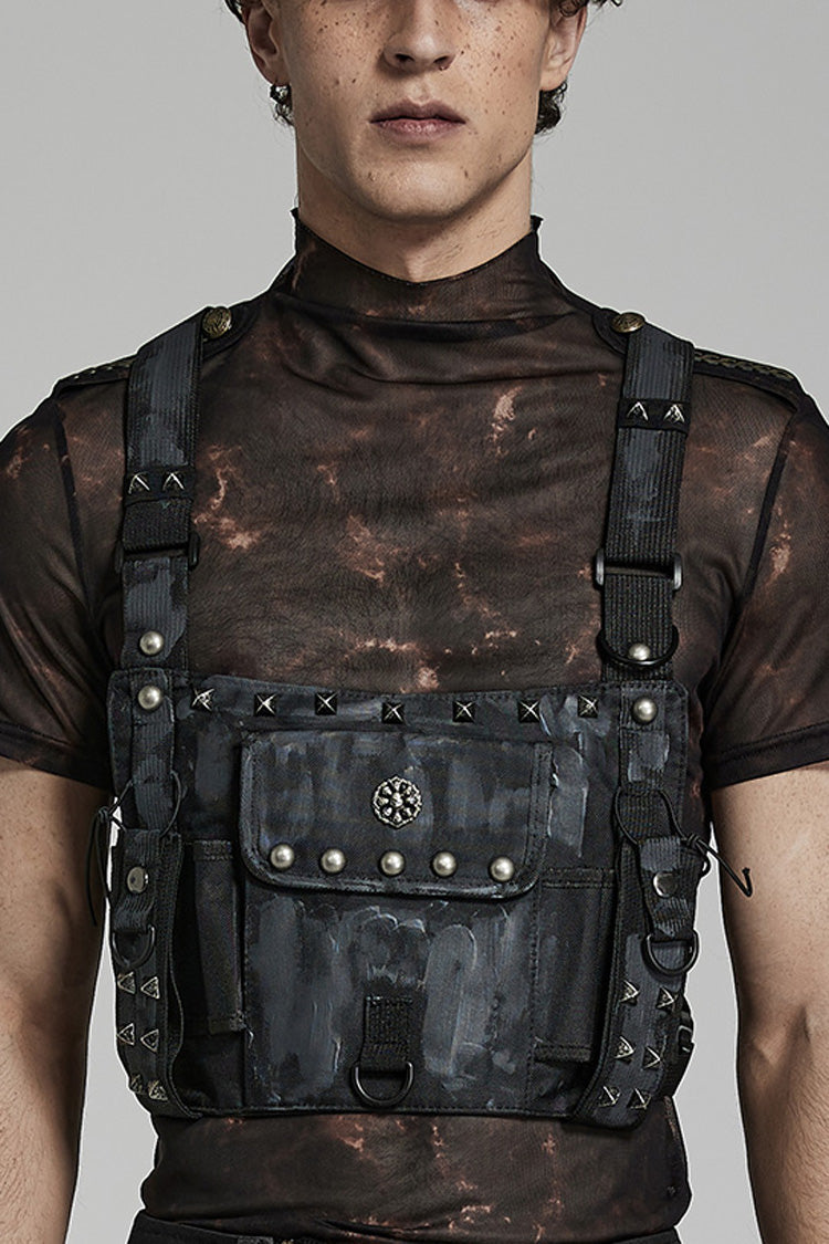 Steampunk Backpack with Metal Rivets and Nylon Camouflage