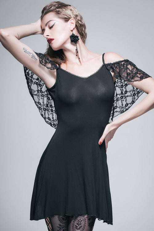 Long Gothic Tee with Rose Lace and Tassel Back