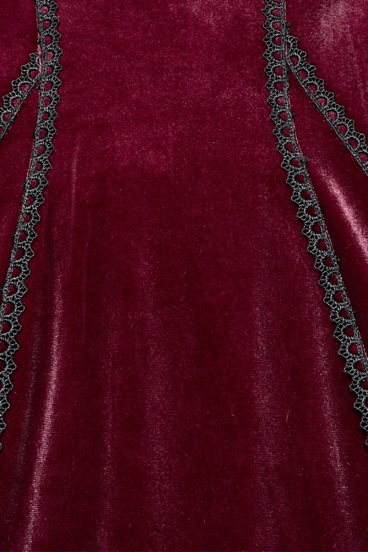 Crimson Floral Stitched Lace Gothic Evening Gown
