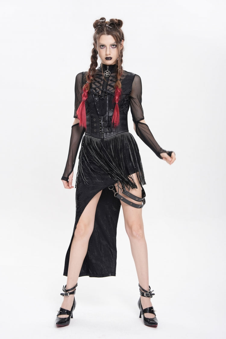 Slim Buckled Lace-Up Gothic Corset for Women with Lace Tassels