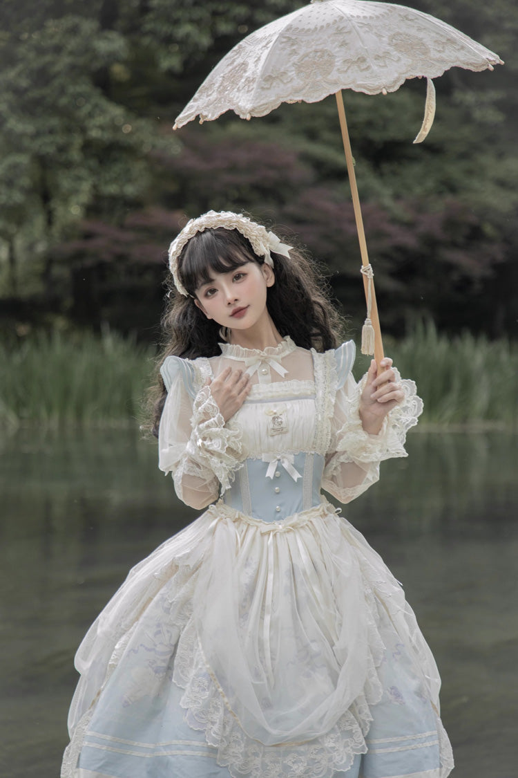 Ballet Rabbit Print JSK Dress with Doll Design, Sweet Lolita