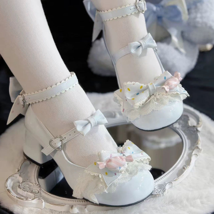 Ribbon Frilled Lace-Up Girly Lolita High-Heel Pumps - 3 Tones