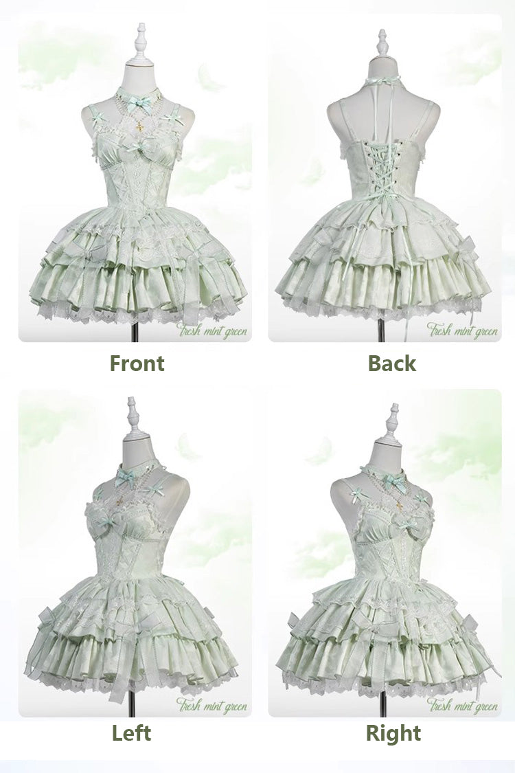 Green Halterneck Jacquard Bow Ballet JSK