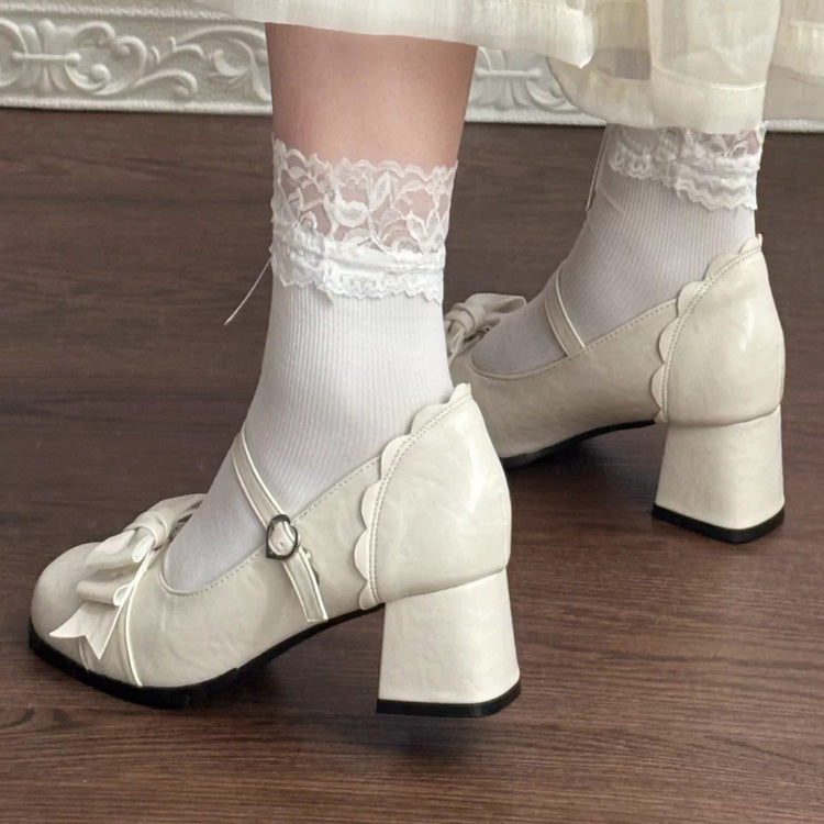 Ribbon Square-Toe Preppy Girly Lolita Heels - 3 Colors