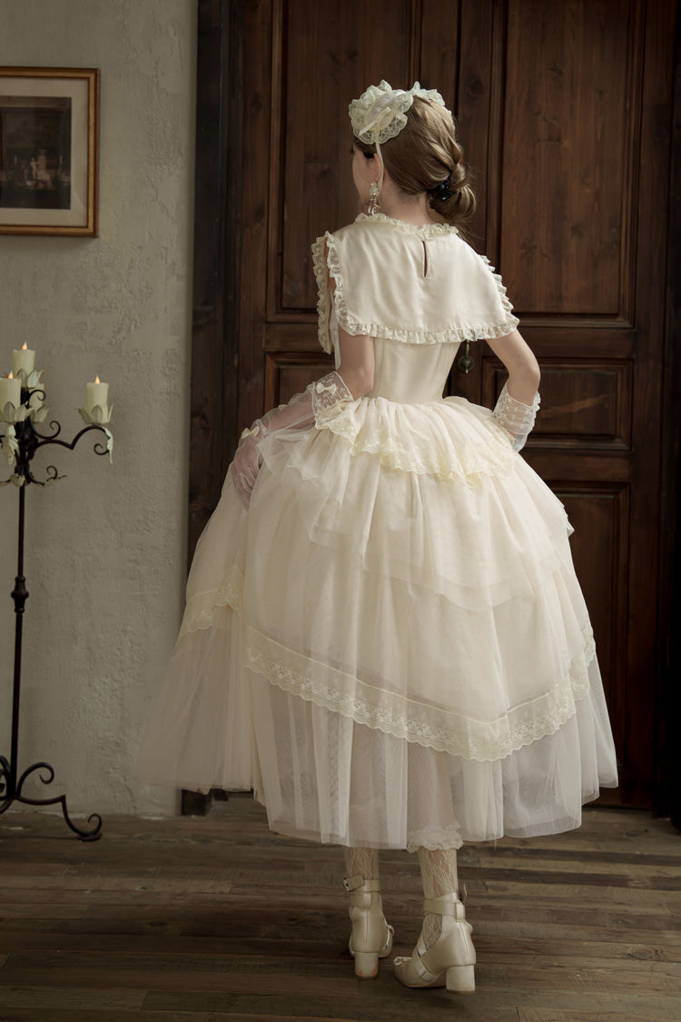 Ivory Elegant Dress with Triple Ruffles and Bow Embellishments - Dream by the Pillow