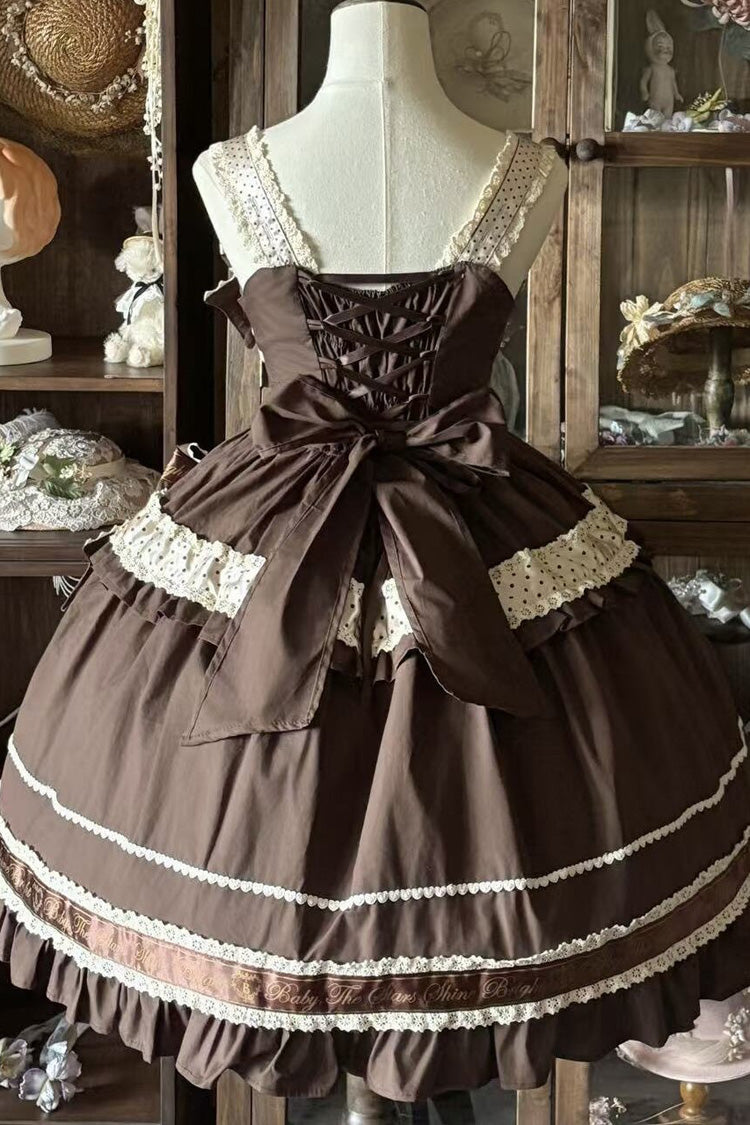 Chocolate Panda Gift Square-Collar Sleeveless Ruffled Bow Asymmetric Sweet Lolita JSK