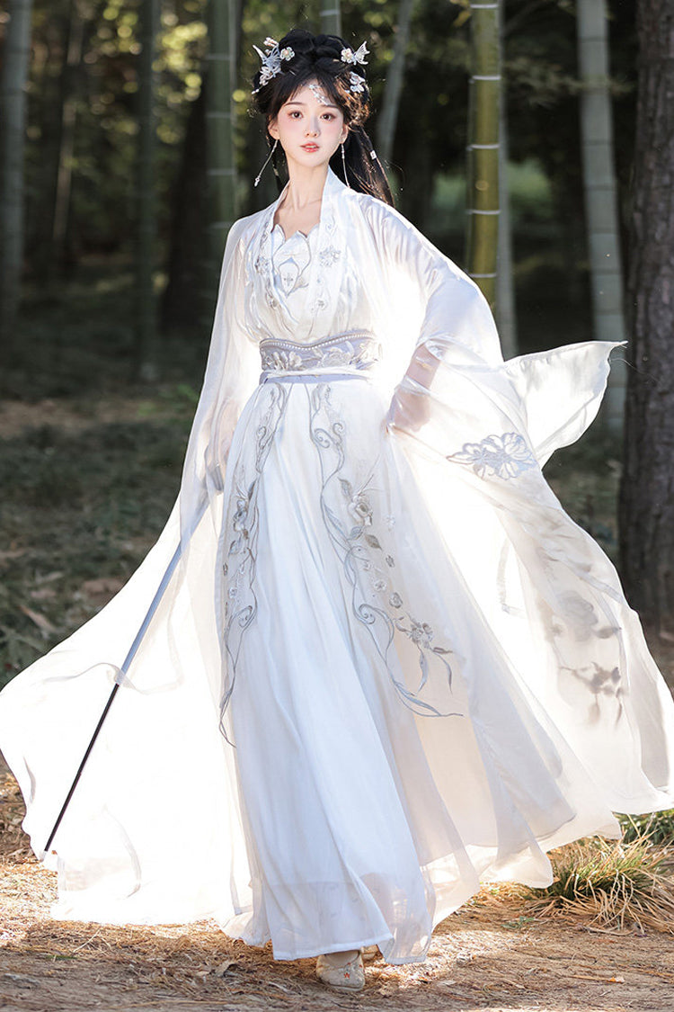 Ivory High Waisted Embroidered Hanfu Dress Set - Silver Moon
