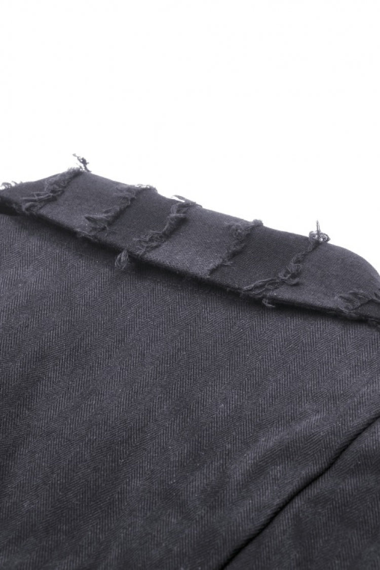 Peak Lapel Distressed Gothic Punk Coat with Belt