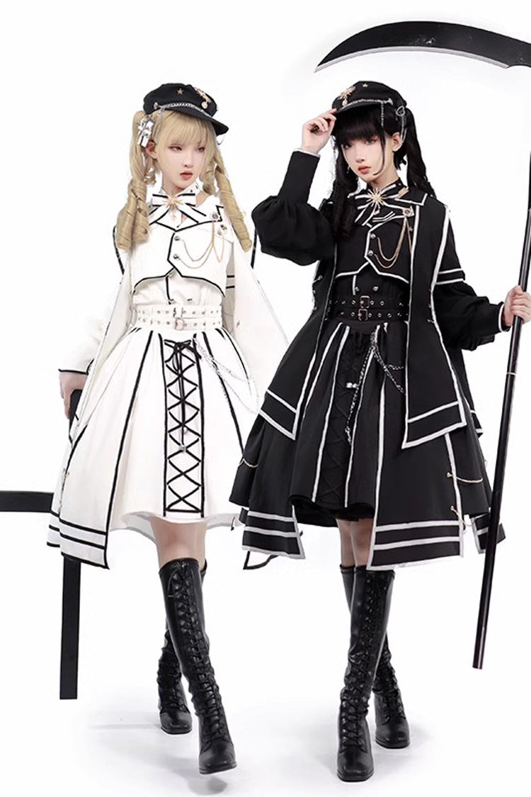 Long Sleeve Print Bow Gothic Lolita Skirt Set