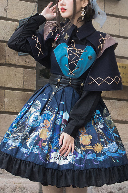 Navy Sea of Abyss Japanese Ruffled Classic Lolita JSK
