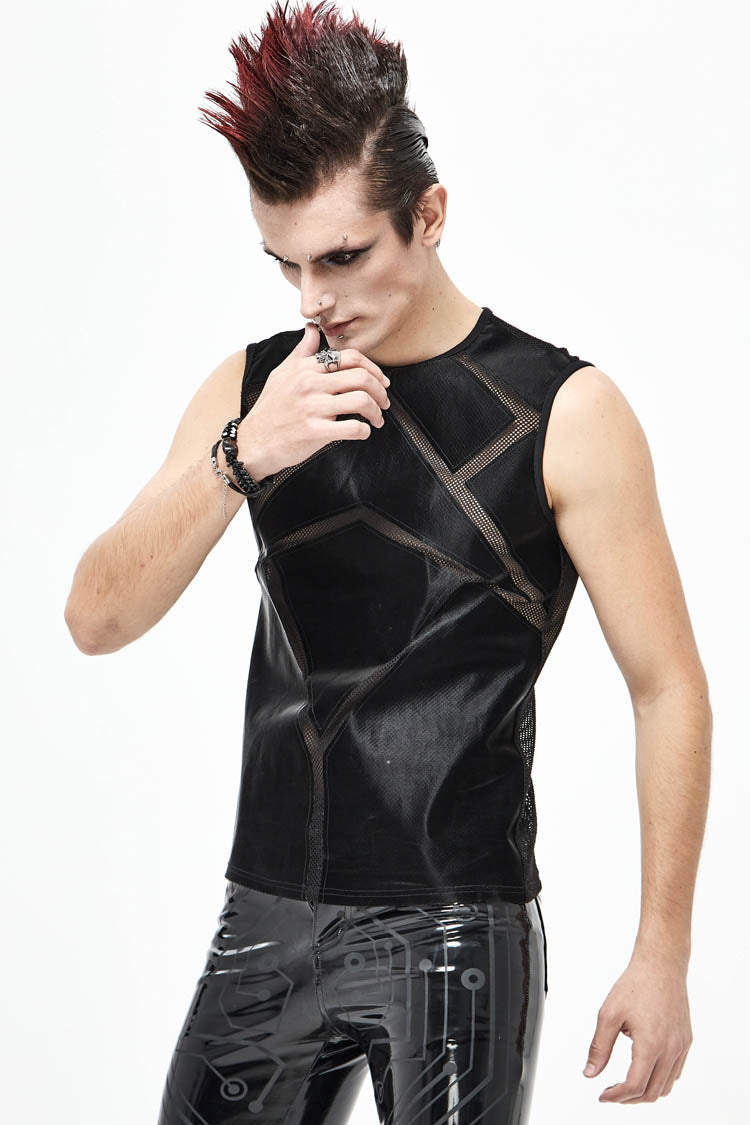 Men's Punk Vest with Armor Mesh and Shiny Knit Details