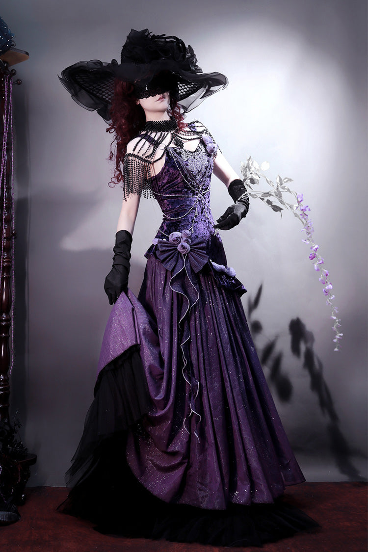 Violet Madame Butterfly Ruffled Bow Lace Elegant Gorgeous JSK