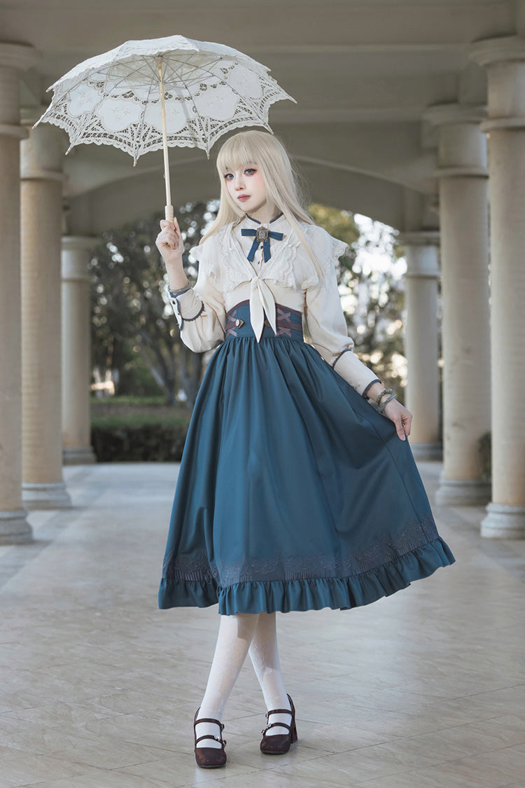 Sapphire Lace-Up Embroidered Sweet Elegant Lolita Skirt with Ruffle