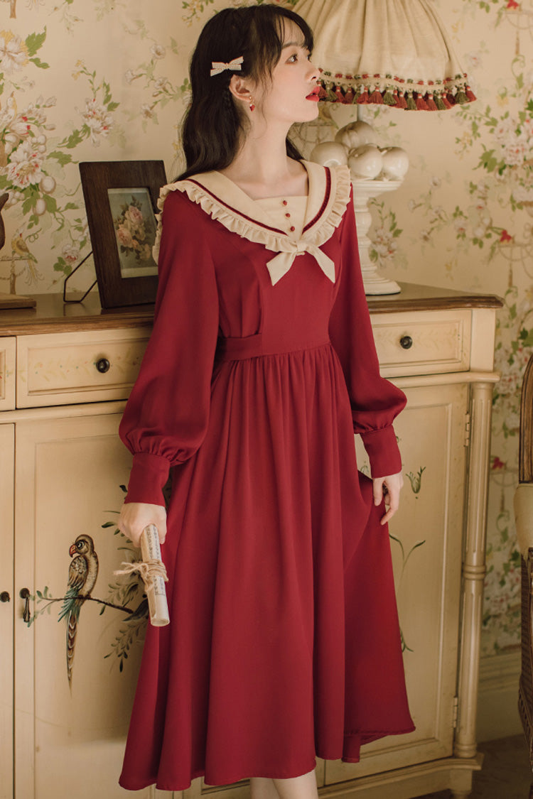 French Retro Sweet Lolita OP Dress Doll Collar Long - Altfashion Shop