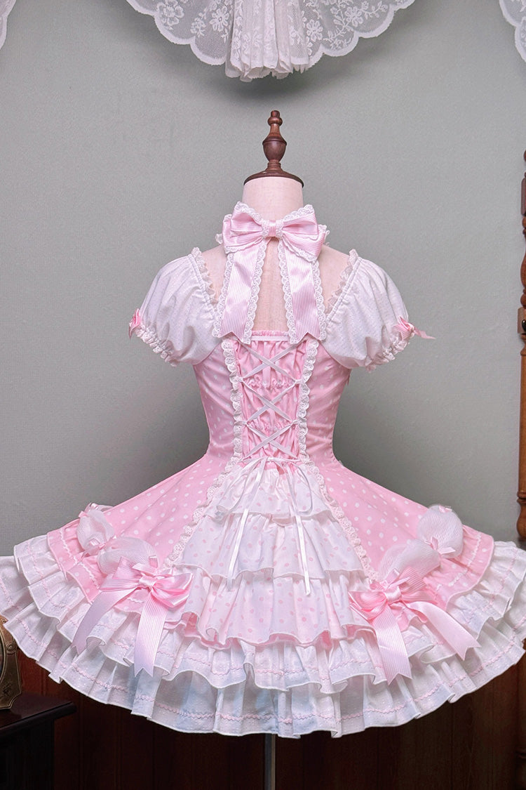 Pink Halter Polka Dot Bow Lace-Up Lolita Gown