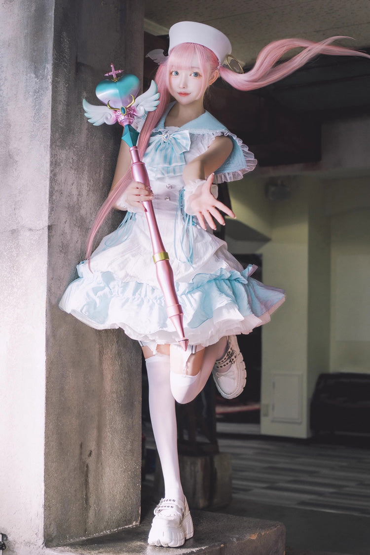 Jirai Kei Dress with Doll Collar and Ruffle Bow - Magical Girl, 2 Hues