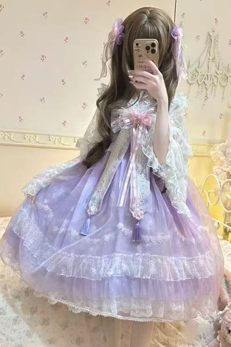 Peach Blossoms in Spring Fields Sweet Chinese Lolita JSK with Ruffles