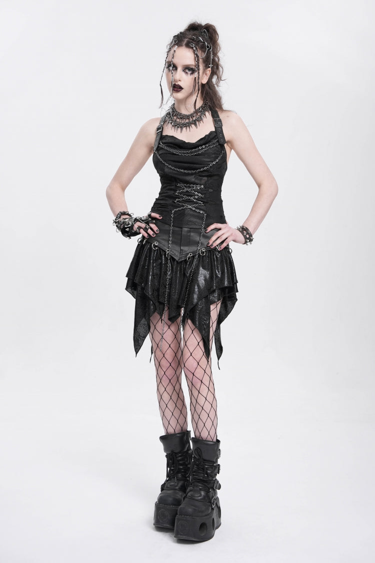 Rebel Black Chained Ripped Halter Punk Vest