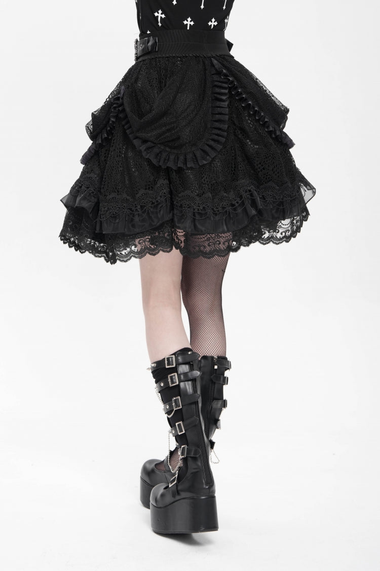 Gothic Skirt with Ruffle and Buckle Straps, Black