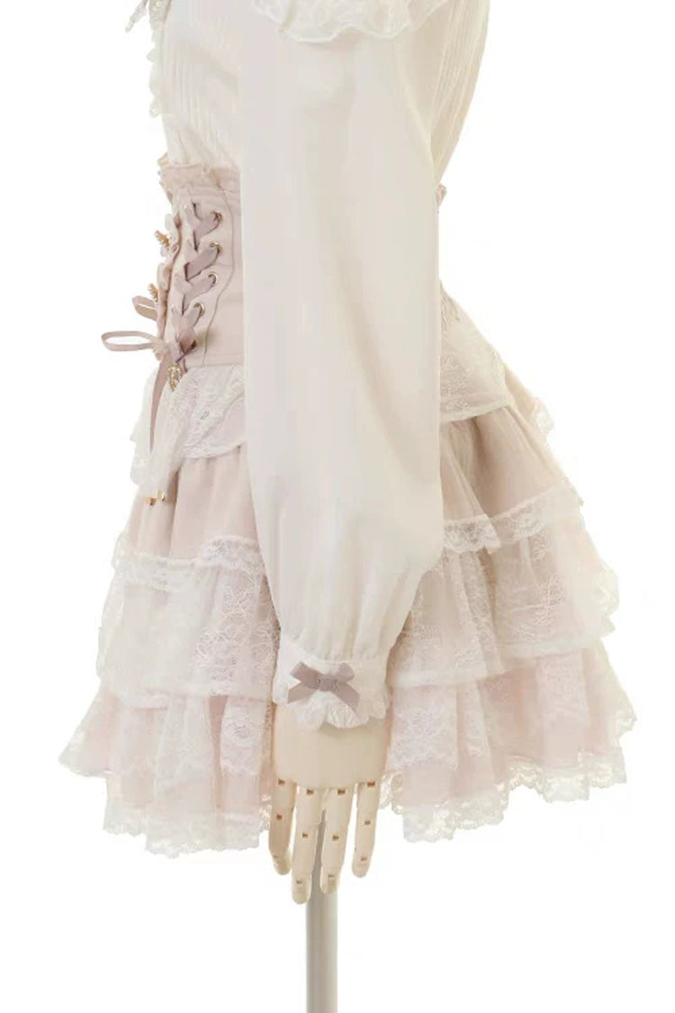 Adorable Triple-Tier Ruffled Lace-Up Skirt with Lace Accents in Three Shades