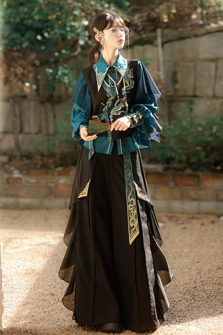 Ruffle Embroidery Round Collar Long Sleeve Ouji Set