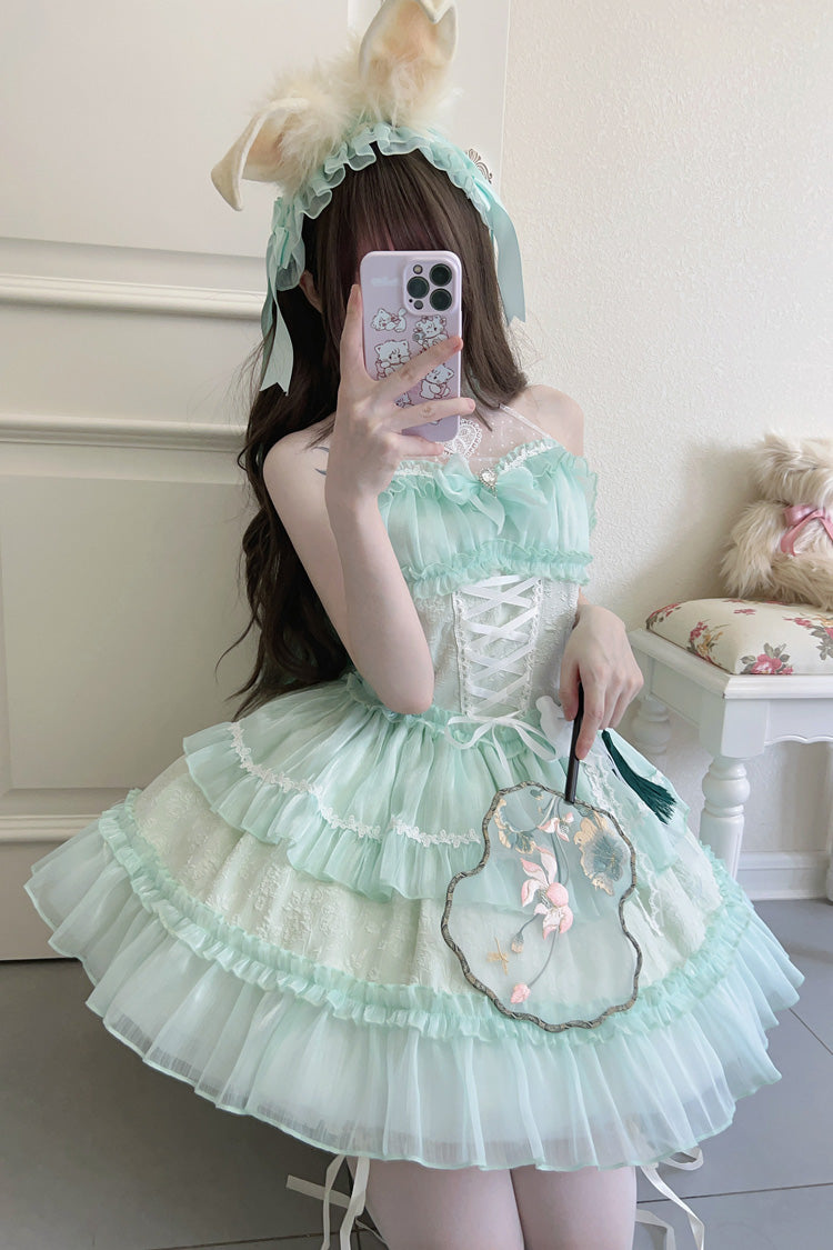 Emerald Triple-Tier Ribbon Lace Sweet Jumper