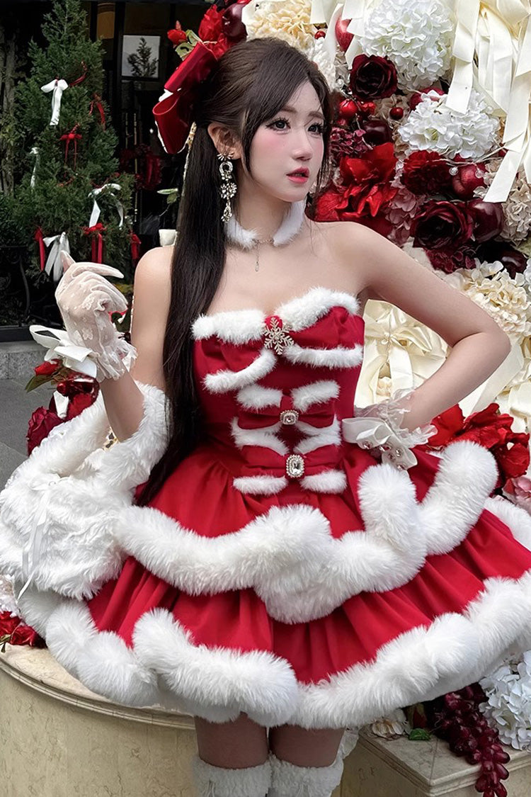 Red Strapless Bow Sweet Princess Dress - Holiday