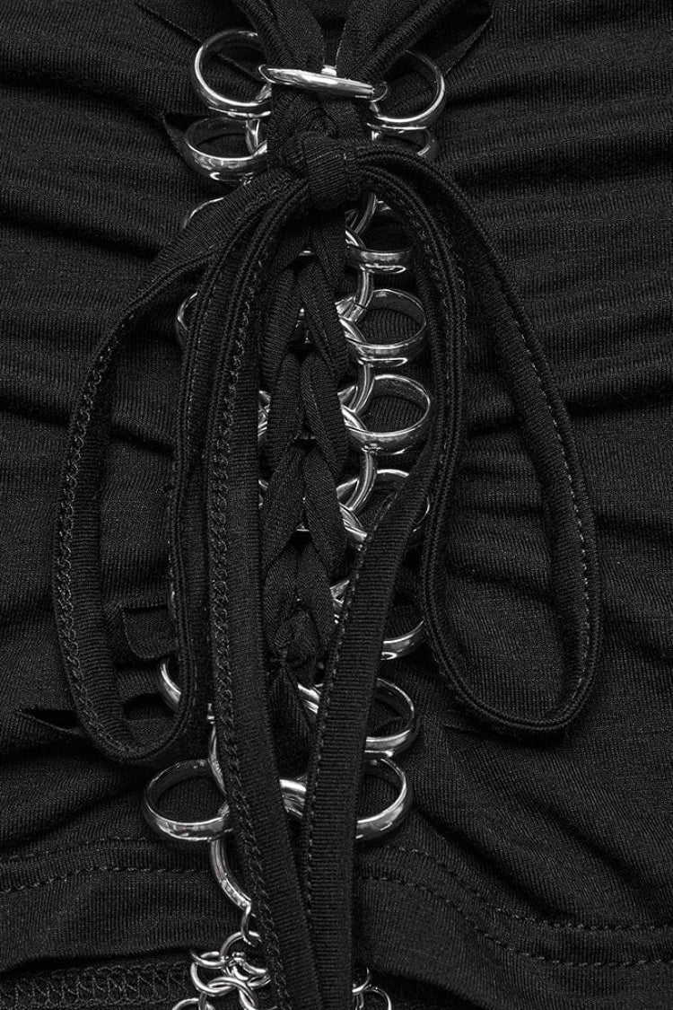 Halterneck Steampunk Tee with Metal Chain Accents for Women