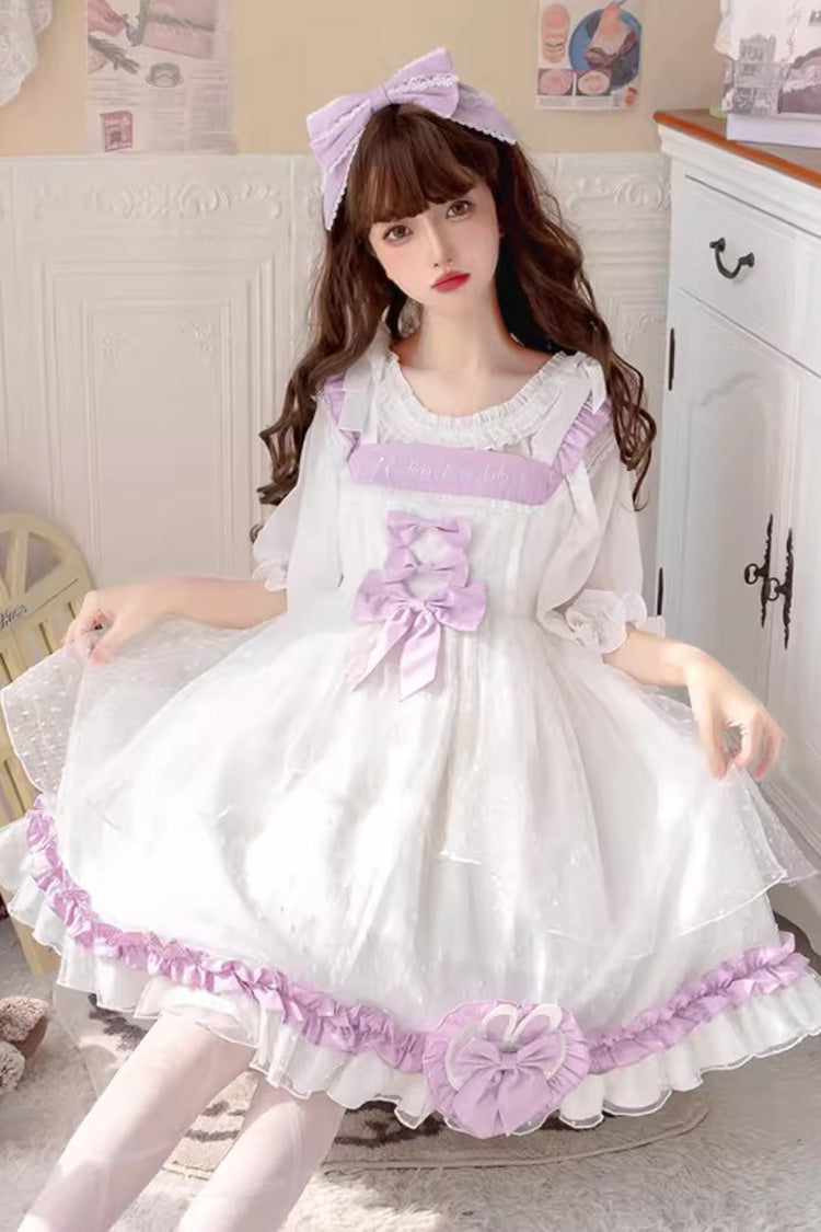 Ivory and Purple Song of Mist and Gauze Ruffled Ribbon Sweet Lolita Dress