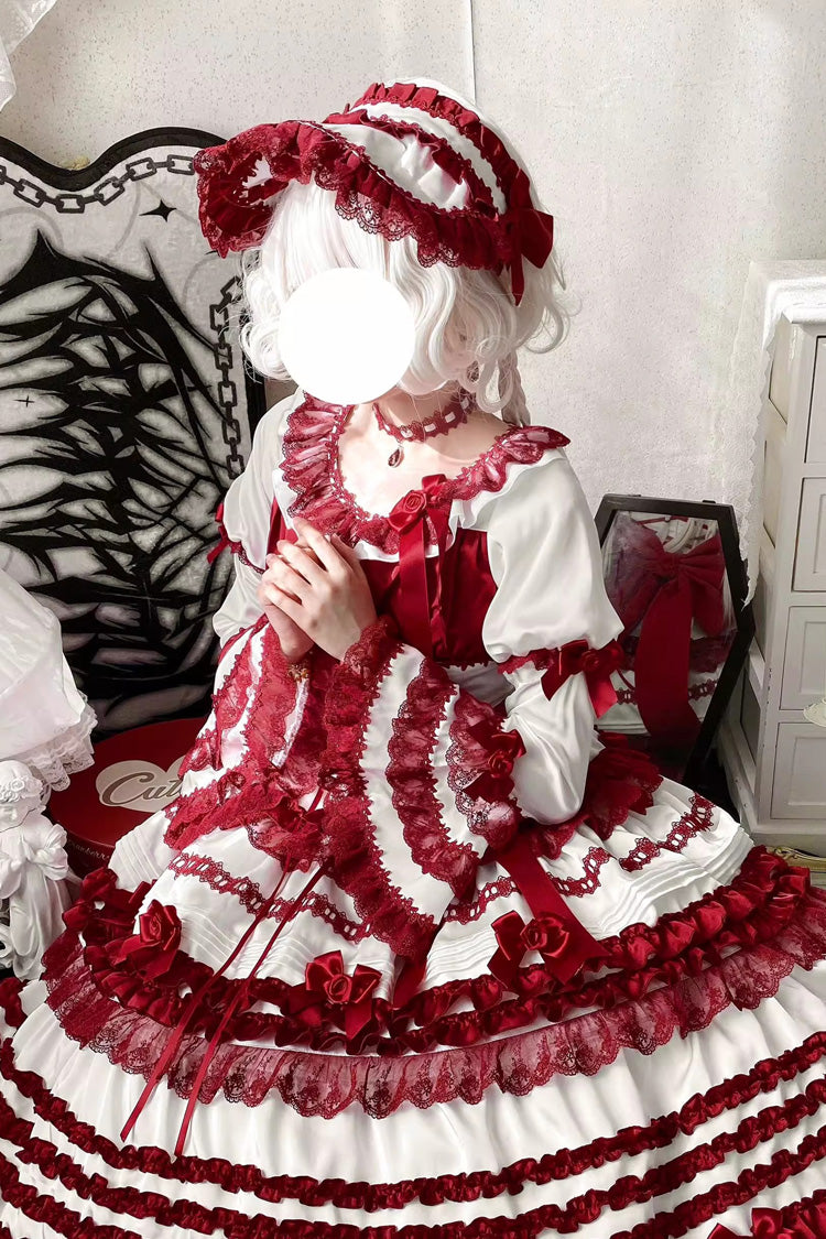 Ivory and Ruby Velvet Short Sleeve Ruffled Ribbon Lace Sweet Lolita Dress