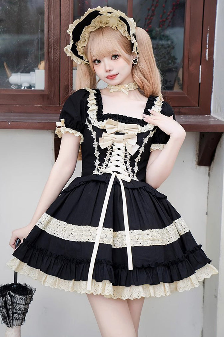 Sweet Lolita Dress with Multi-Layer Ruffles Bowknot Short Sleeves