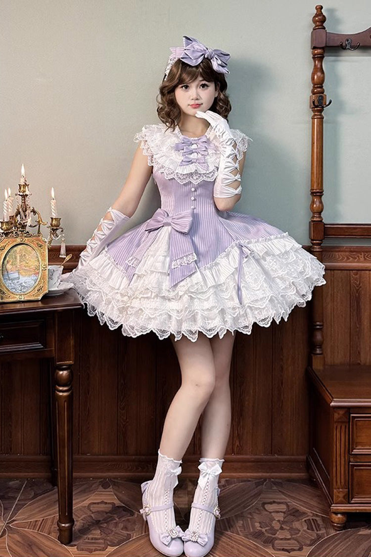 Violet Miss Tsundere Sleeveless Asymmetric Ruffled Bow Lace Princess Dress
