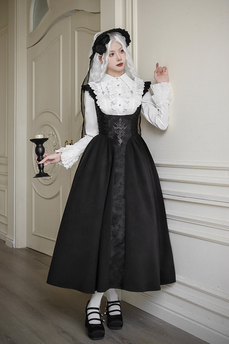 Black Cross Snake Print Embroidery Gothic Lolita Strap Dress