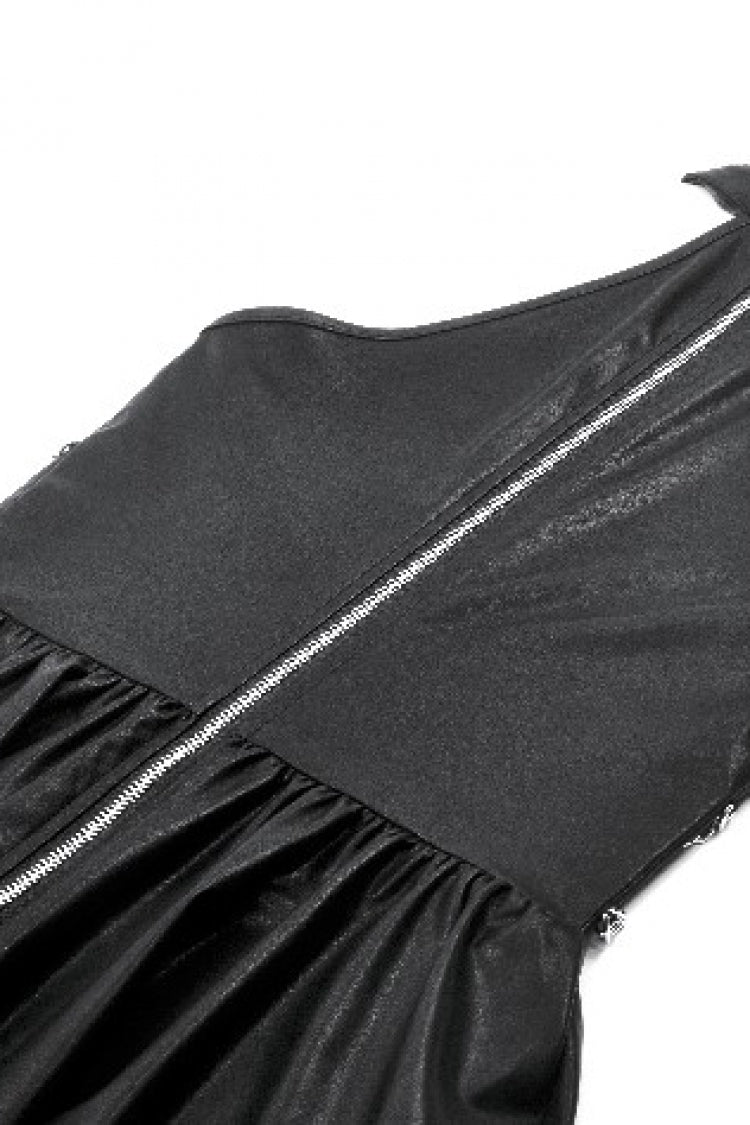 Halterneck Zippered Chain-Decorated Eyelet Punk Faux Leather Dress
