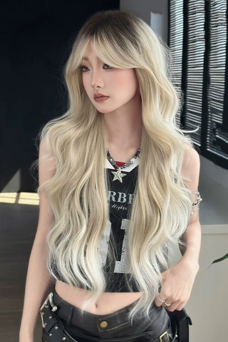 Fluffy Wavy Wig with Curtain Bangs